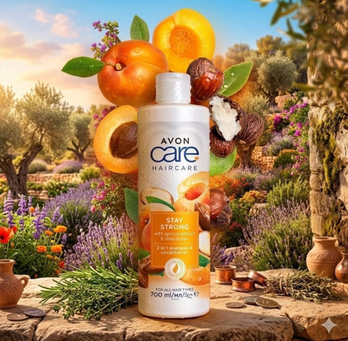 شامپو و نرمکننده 2 در 1 با عصاره زردآلو و کره شی برند AVON حجم 700 میل